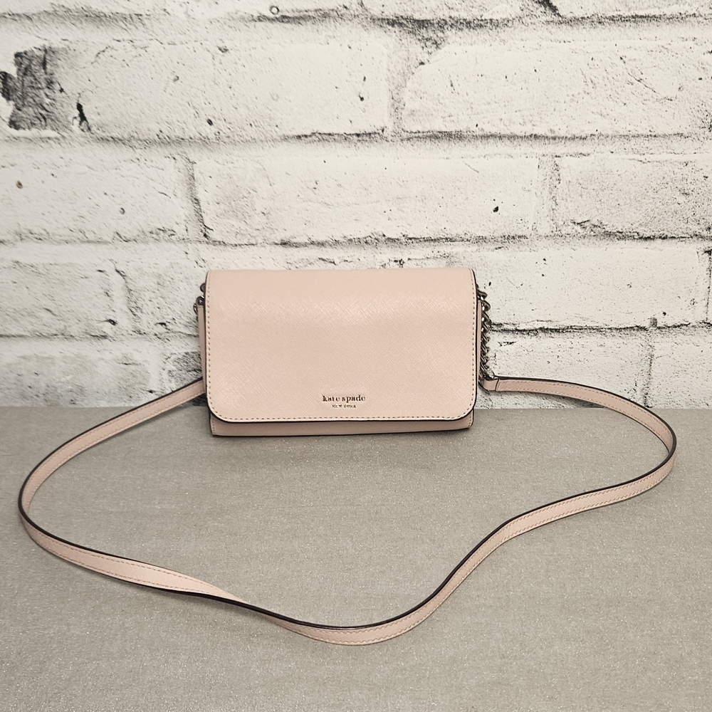 Kate Spade Crossbody Bag Pale Pink Saffiano Leather Wallet Purse